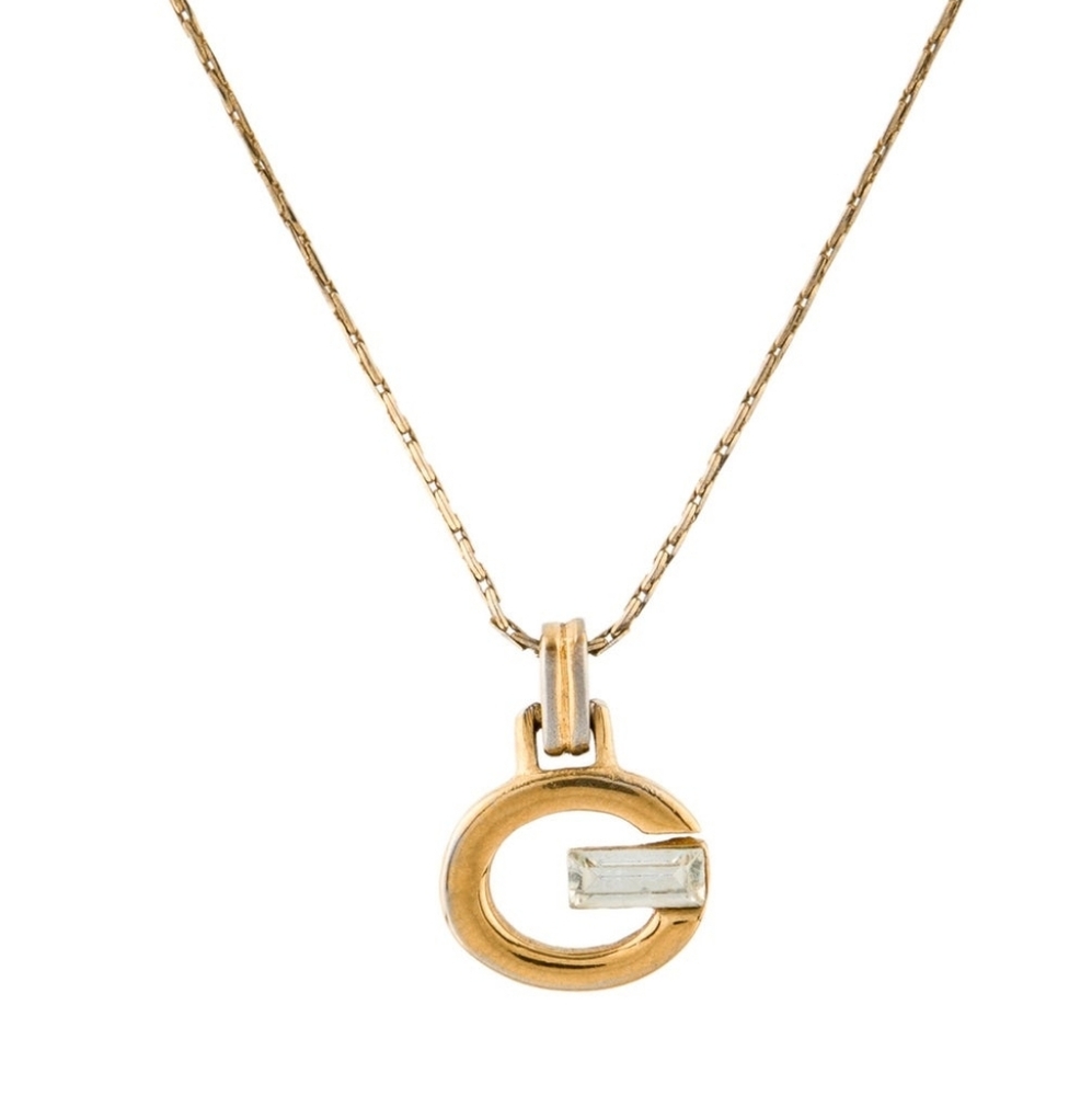 Givenchy Vintage Crystal G Pendant Necklace